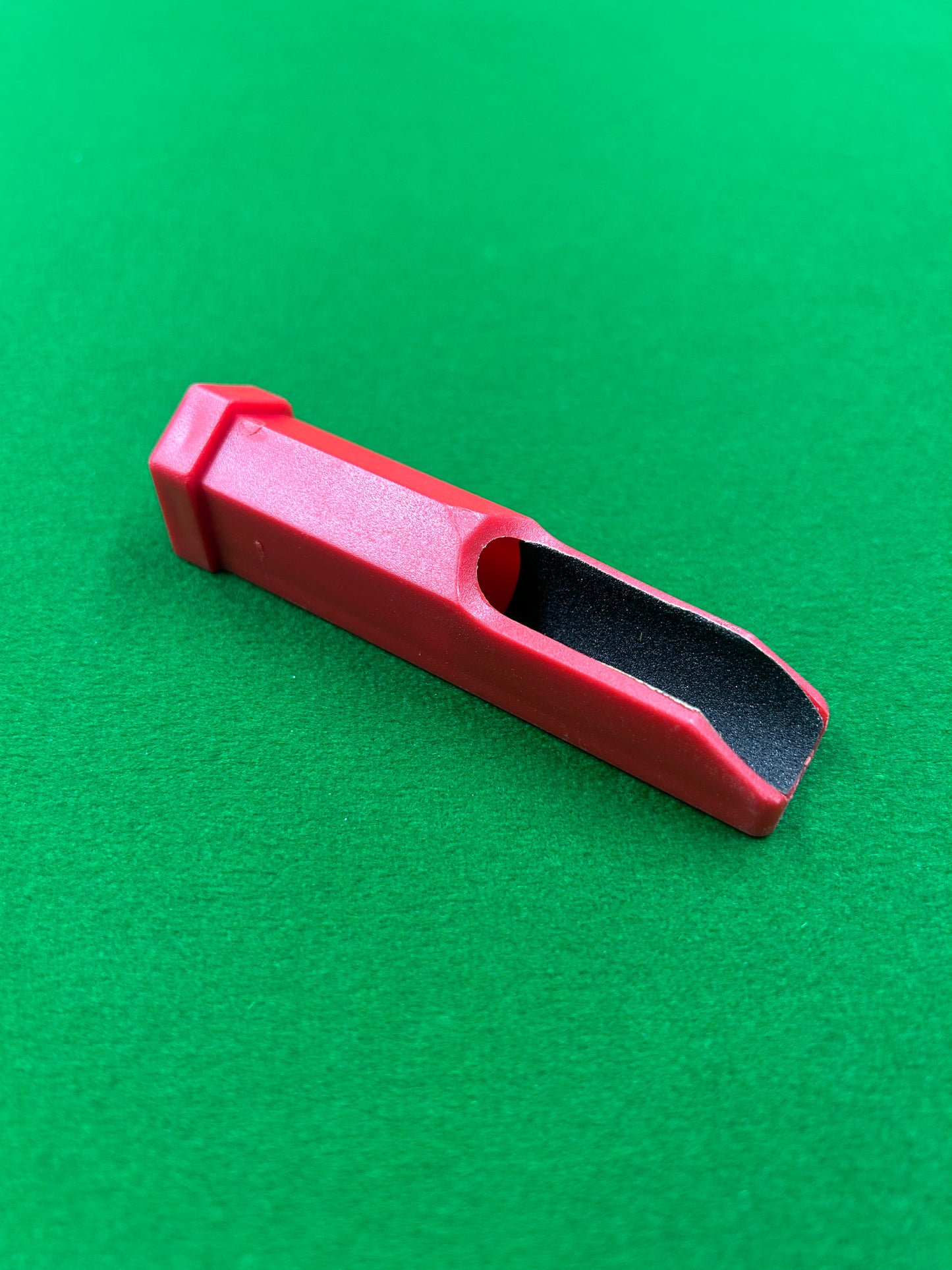 Red Plastic Supafile Cue Tip Shaper, Sander, Front And back Sandpapered